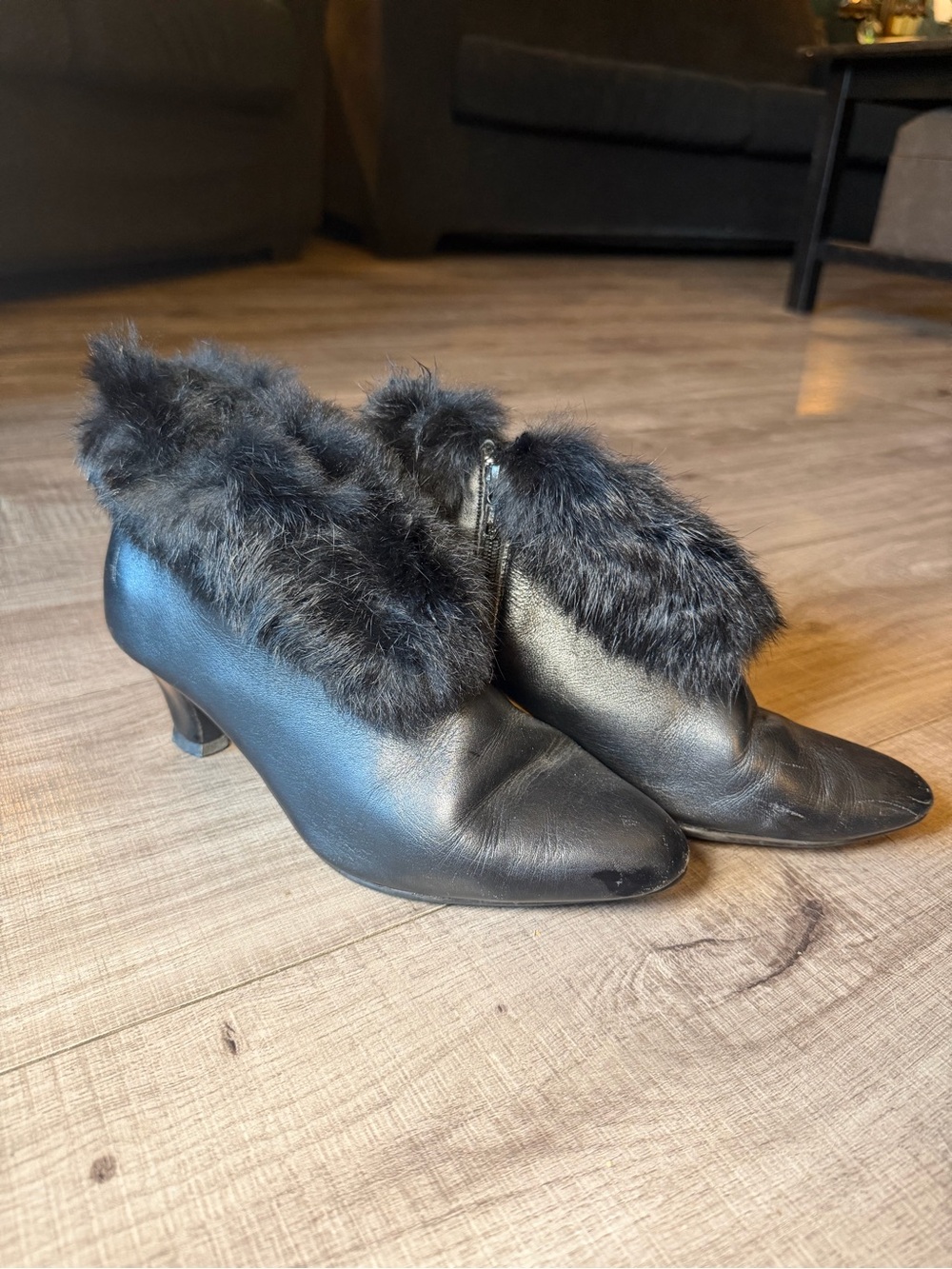 Vintage Luciana Fur Trim Ankle Boots – Size 38 – Genuine Leather